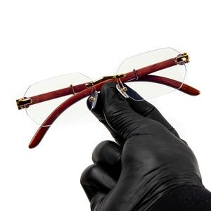 Men's Gold Frame Rimless Geometric Clear Lens Hip Hop Fashion Woodgrain Glasses